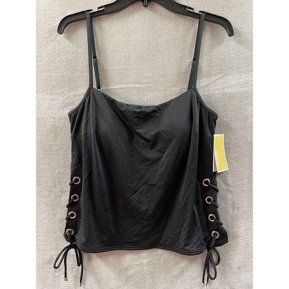 NWT Michael Michael Kors Black Lace Up Side Tankini Top Womens Size L NEW $130 - Picture 2 of 11